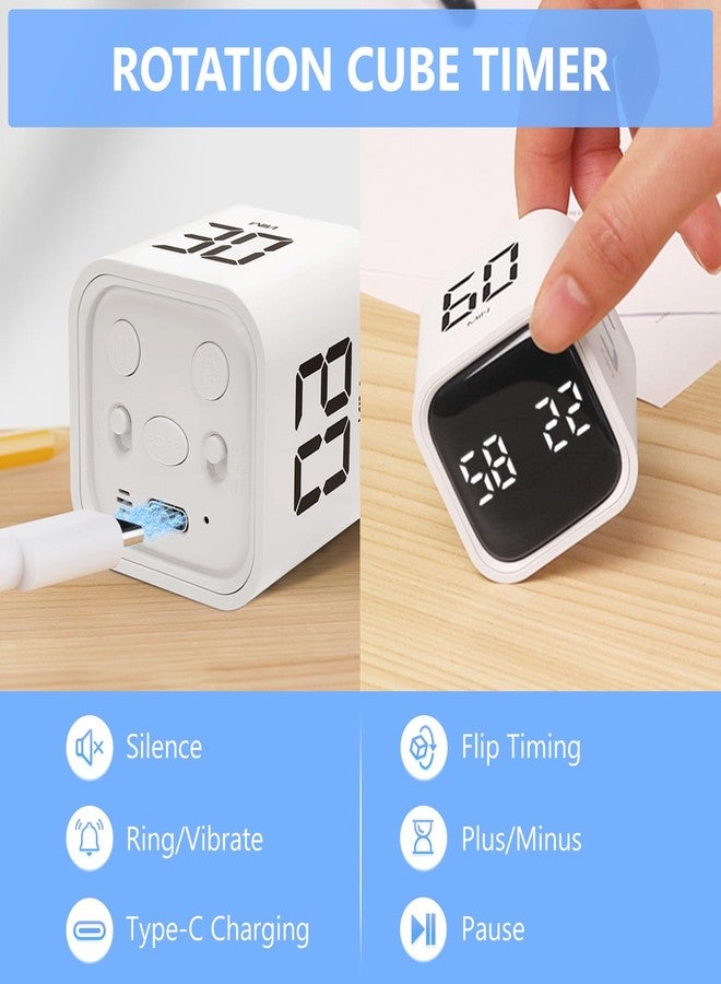 Foyucool Cube Timer, Rotation Time Timer for Adults, 5-10-30-60 Minutes & Custom Countdown, Vibration & Adjustable Volume Alert, Digital Visual Timer for Classroom Study Office Kitchen Desk, White - Image 5